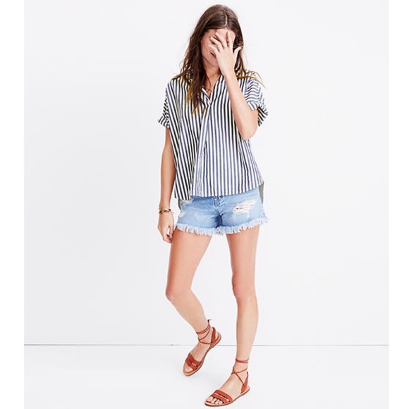 Madewell Courier Button-Back Shirt in Stripe Mix - Picture 11 of 12